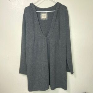 Vintage Y2K Old Navy 100% Cashmere Longline Hoodie Sweater V Neck Tunic Size XL